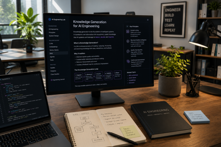 Desktop with laptop and notebook